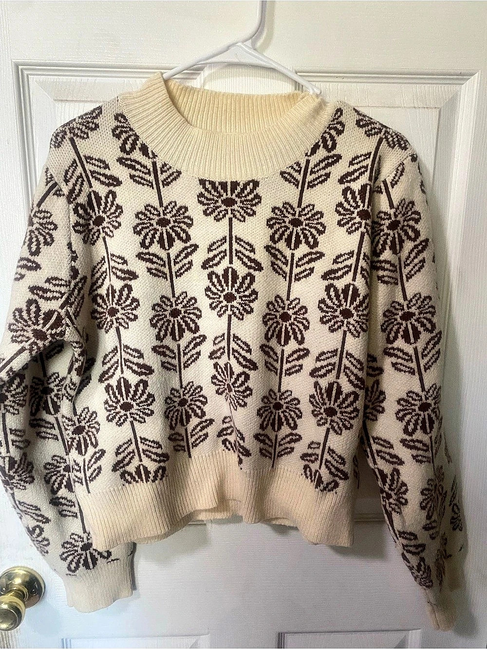 &merci & Floral Crewneck Sweater Cream Brown Size Large